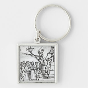 Playing card depicting immigrants arriving key ring