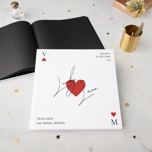 Playing Card Heart Casino Nevada Vegas Wedding Guest Book (Front Open)