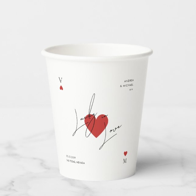 Playing Card Heart Casino Nevada Vegas Wedding Paper Cups (Front)