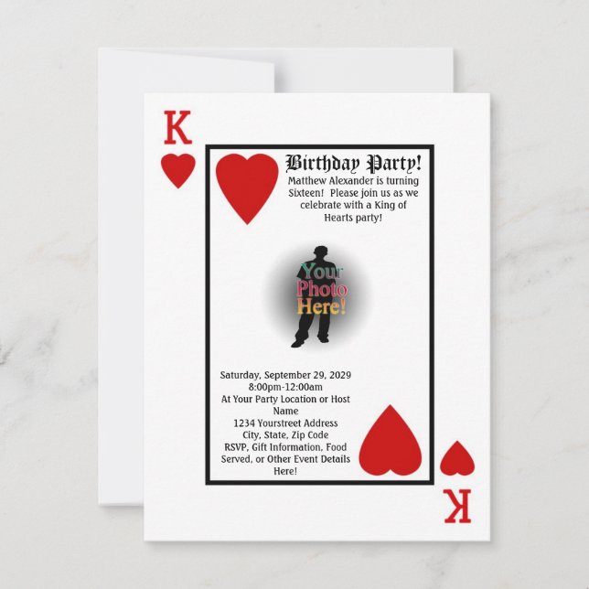 Playing Card King Photo Birthday Party Invitation (Front)