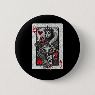 Playing Card Queen Of Hearts Death Skeleton Hallow 6 Cm Round Badge