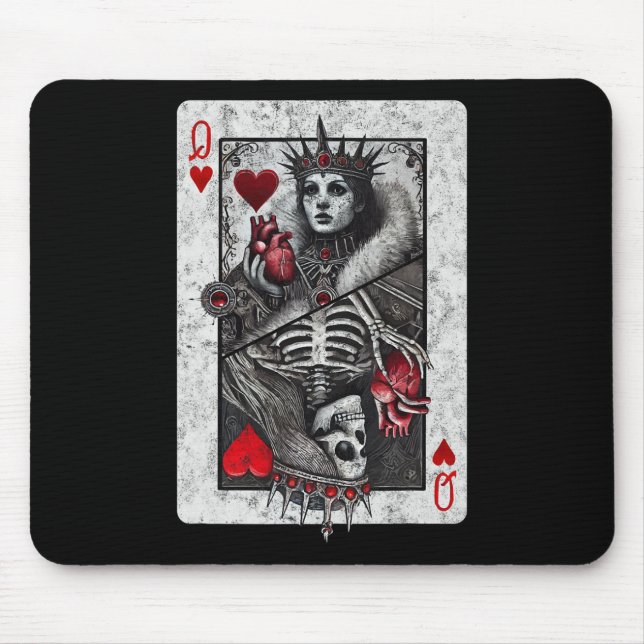 Playing Card Queen Of Hearts Death Skeleton Hallow Mouse Mat (Front)