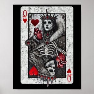 Playing Card Queen Of Hearts Death Skeleton Hallow Poster