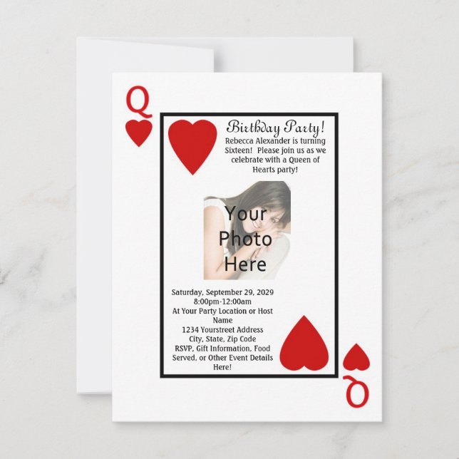 Playing Card Queen Photo Birthday Party Invitation (Front)