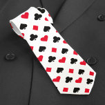 Playing Card Suit Pattern White Tie<br><div class="desc">Red,  black and white playing card suit pattern necktie.  Great for casino themed parties.</div>