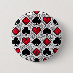 PLAYING CARD SUITS 6 CM ROUND BADGE