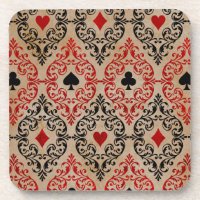 Playing Card Suits and Scroll on Tan