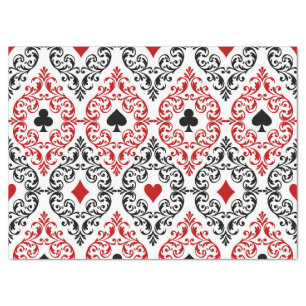 Playing Card Suits and Scroll on White Decoupage Tissue Paper
