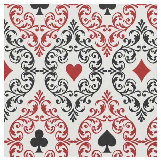 Playing Card Suits and Scroll on White Fabric (Close Up)