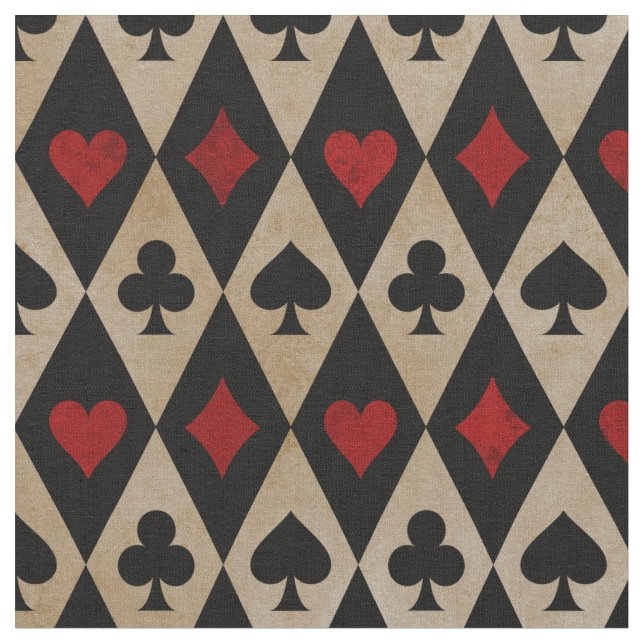 Playing Card Suits on Black and Tan Fabric (Close Up)
