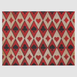 Playing Card Suits on Red and Tan Decoupage Tissue Paper
