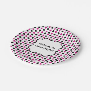 Playing Card Suits Pink and Black Paper Plate