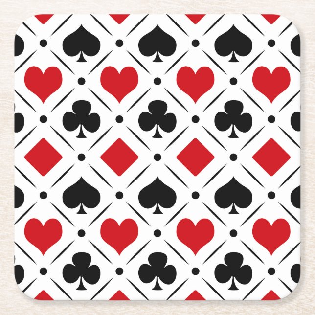 Playing card suits symbols square paper coaster (Front)