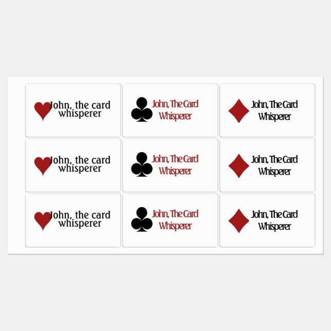 Playing Card Symbols, Funny Saying Labels (Sheet)