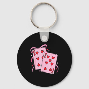 Playing Card Valentine’s Day 67 Preppy Six Seven 6 Key Ring