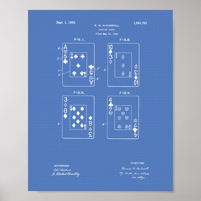 Playing Cards 1925 Patent Art Blueprint Poster (Front)