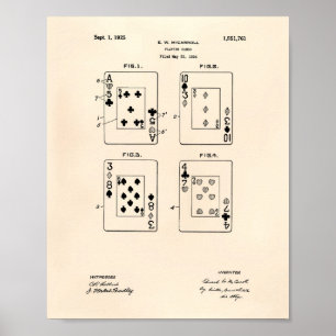 Playing Cards 1925 Patent Art Old Peper Poster