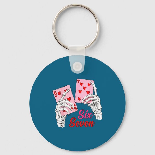 Playing Cards 67 Valentine Skeleton Hand Six Seven Key Ring (Front)