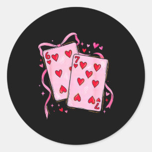 Playing Cards 6 7 Of Hearts 67 Six Seven Bow Valen Classic Round Sticker