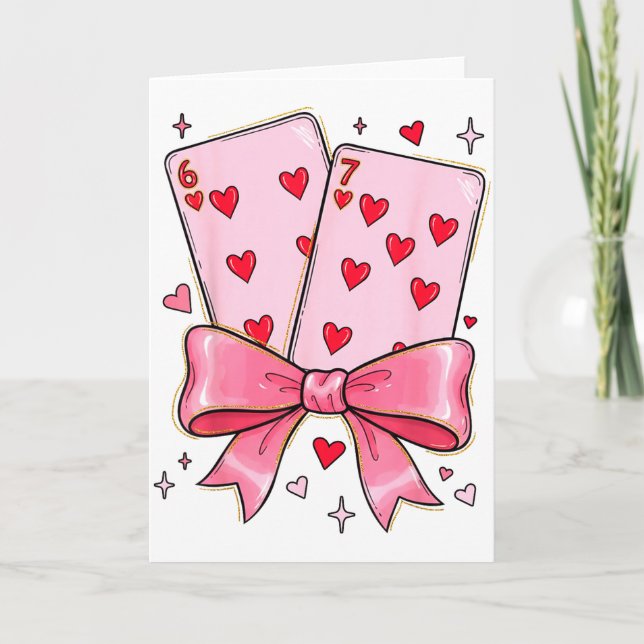 Playing Cards 6 7 Of Hearts 67 Six Seven Meme Bow  (Front)