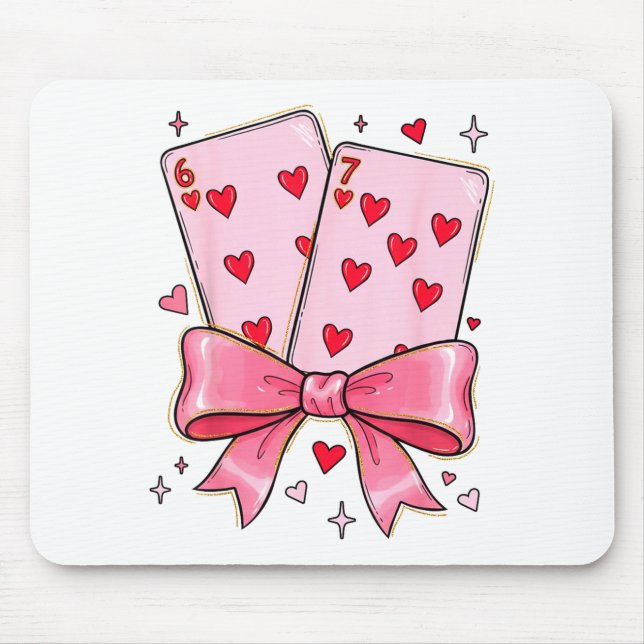 Playing Cards 6 7 Of Hearts 67 Six Seven Meme Bow  Mouse Mat (Front)