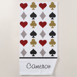 Playing Cards Casino Pattern Custom Name Beach Towel