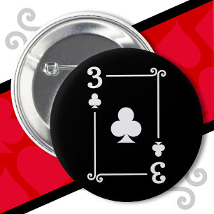 Playing Cards Costume 3 Clubs Card Three Card 6 Cm Round Badge