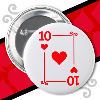 Playing Cards Costume Ten Card 10 of Hearts 6 Cm Round Badge