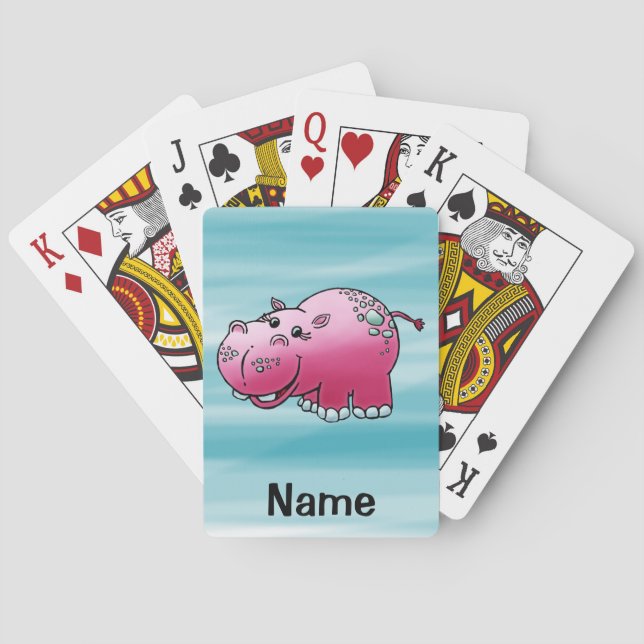 Playing Cards, Cute Hippopotamus Cartoon Playing Cards (Back)