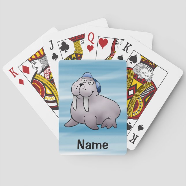 Playing Cards, Cute Walrus Cartoon Playing Cards (Back)