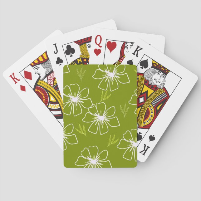 Playing Cards Green & White Floral Design (Back)