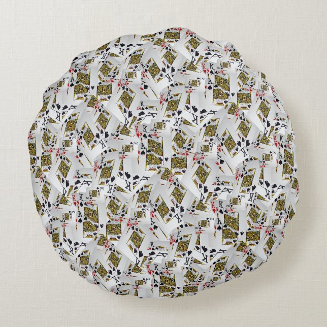 Playing Cards Kings Layered, Round Cushion (Back)