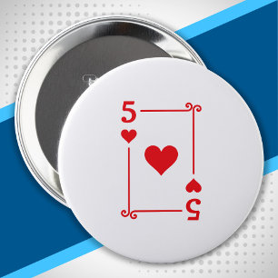Playing Cards Matching Hearts Card Suits Five (5) 10 Cm Round Badge