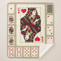 Playing cards of Hearts suit in vintage style. Ori