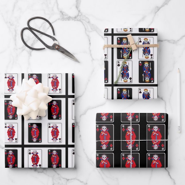 Playing Cards Skeleton King and Queen of All Suits Wrapping Paper Sheet (Front)