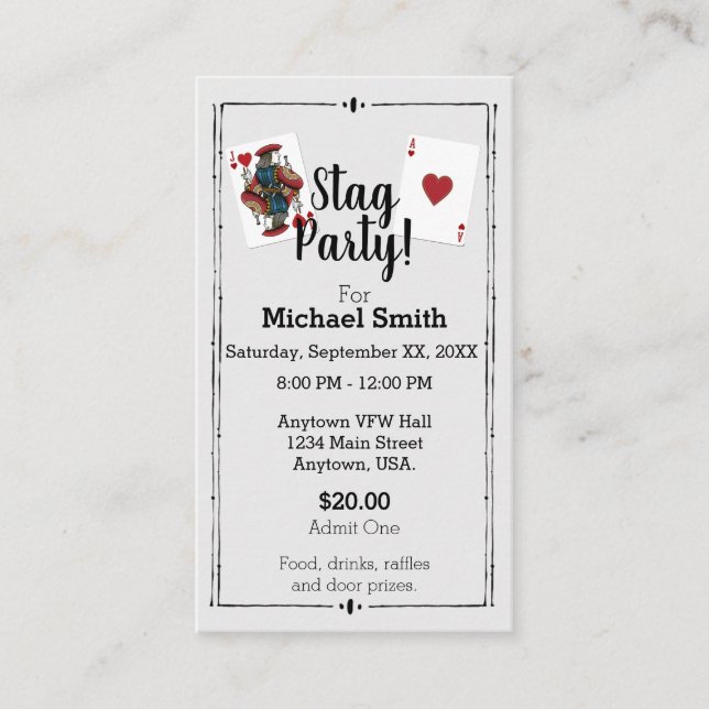 Playing Cards Stag Party Ticket (Front)