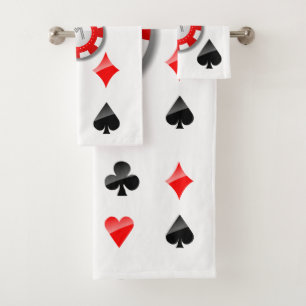 Playing Cards Suits And Monogrammed Poker Chips Bath Towel Set