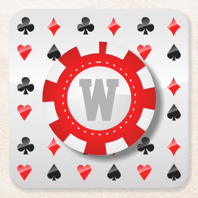 Playing Cards Suits Square Paper Coaster (Front)