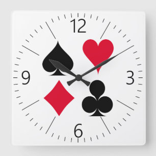 Playing cards symbols pattern square wall clock