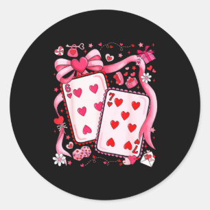 Playing Cards Valentine 67 Coquette Bow Couple Mat Classic Round Sticker