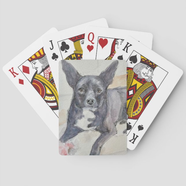 Playing Cards with Watercolor of Perceptive Dog (Back)