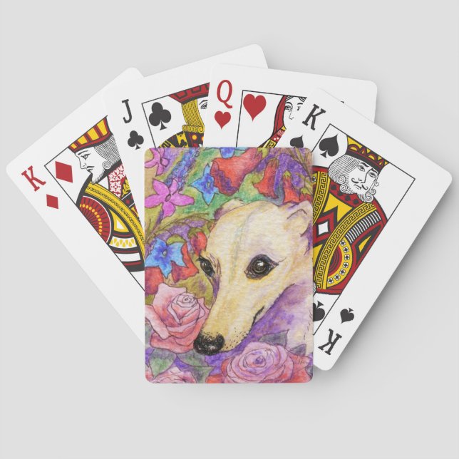 Playing cards with whippet and flowers pink floral (Back)