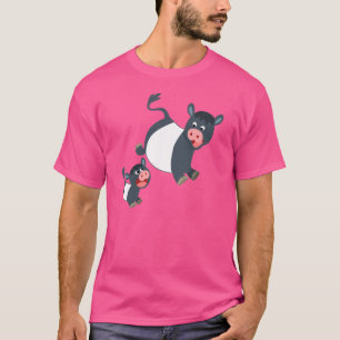 Playing Cartoon Belted Galloway Cow & Calf T-Shirt
