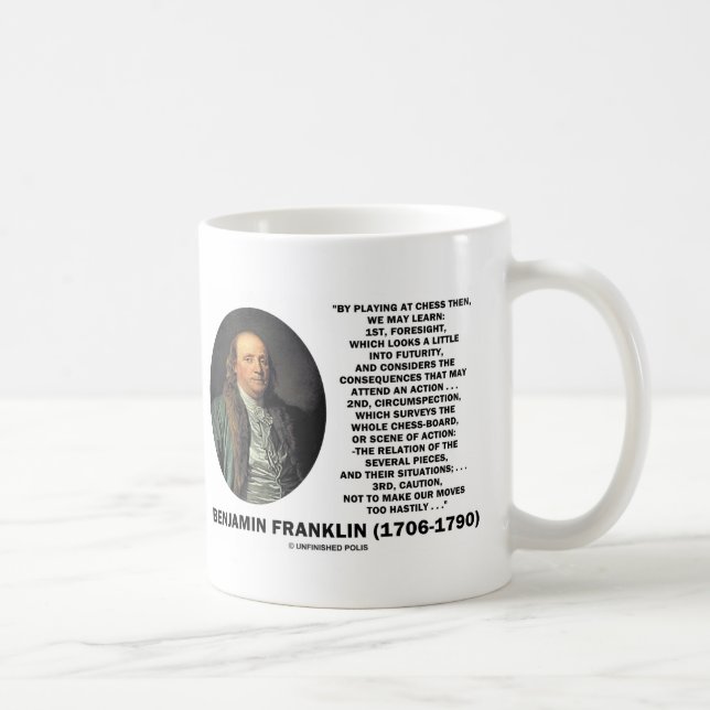 Playing Chess Caution Benjamin Franklin Quote Coffee Mug (Right)