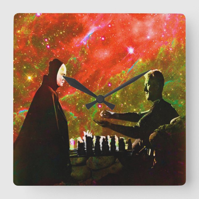 Playing Chess with Death Square Wall Clock (Front)