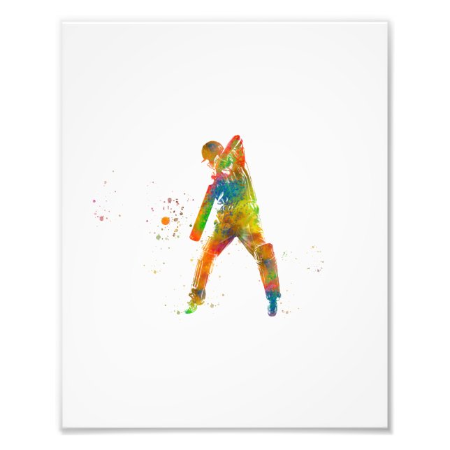Playing cricket in watercolor photo print (Front)