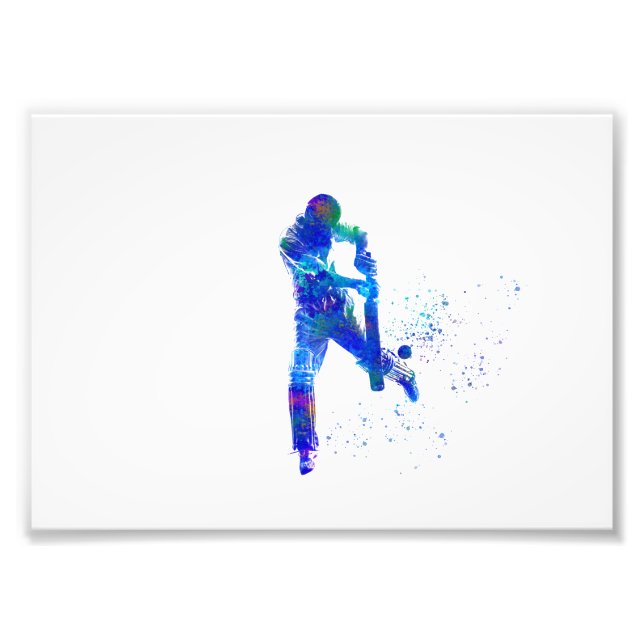 Playing cricket in watercolor photo print (Front)