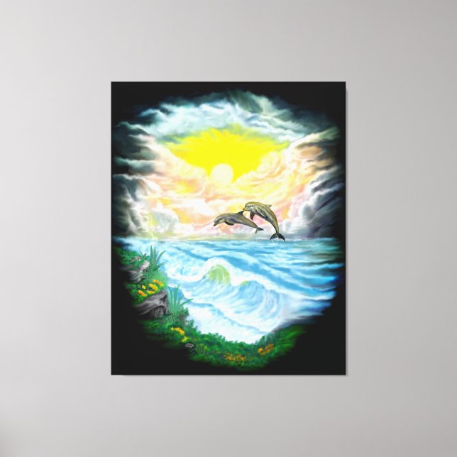 Playing Dolphins in the Sunshine Canvas Print (Front)