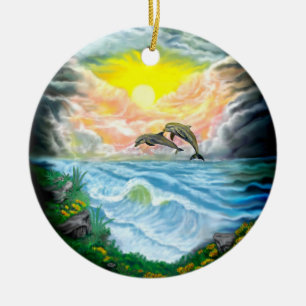 Playing Dolphins in the Sunshine Ceramic Tree Decoration