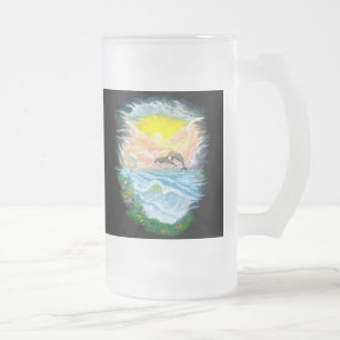 Playing Dolphins in the Sunshine Frosted Glass Beer Mug